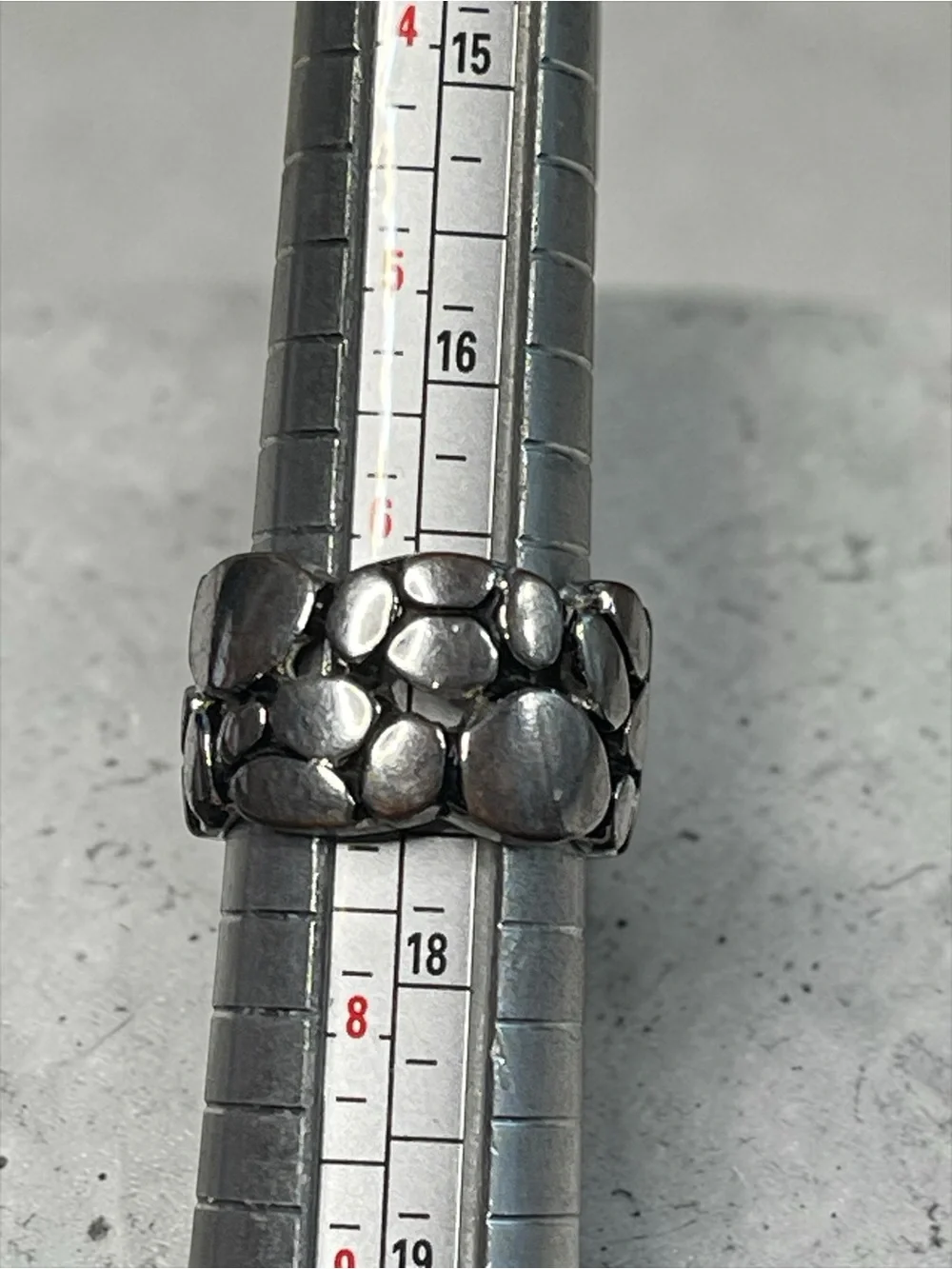 Wide Pebble Textured Silver Tone Band Ring Organic Statement Ring Size 7